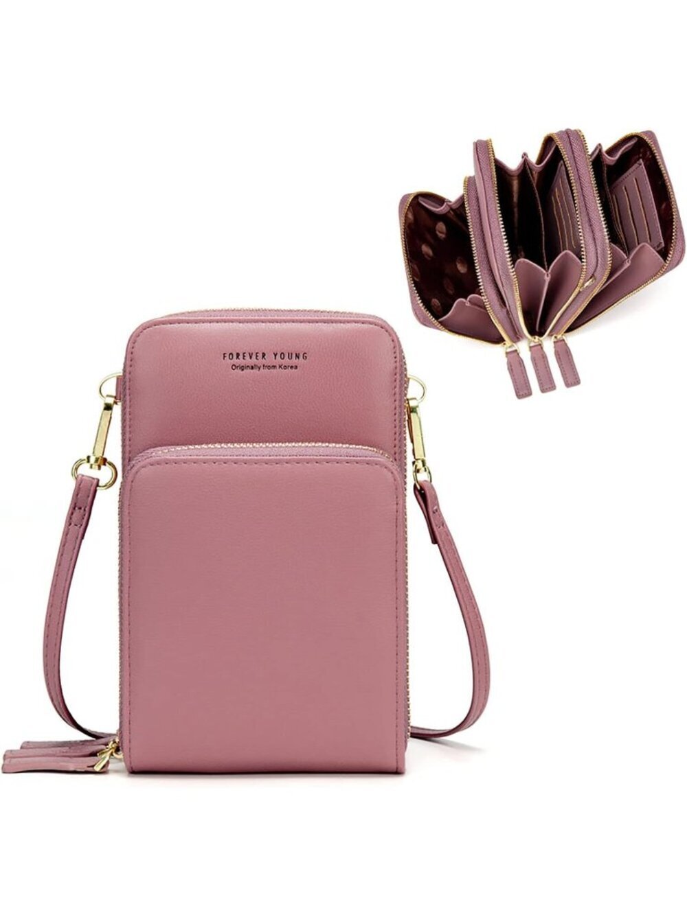 Women's Pink Small Leather with Guitar Strap Stylish Crossbody bags with 2 Slots